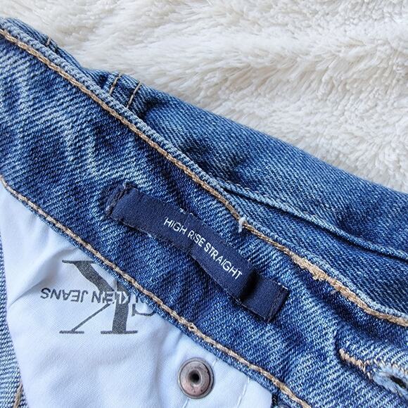 Calvin Klein Distressed High Rise Straight Leg Jeans - Picture 6 of 6